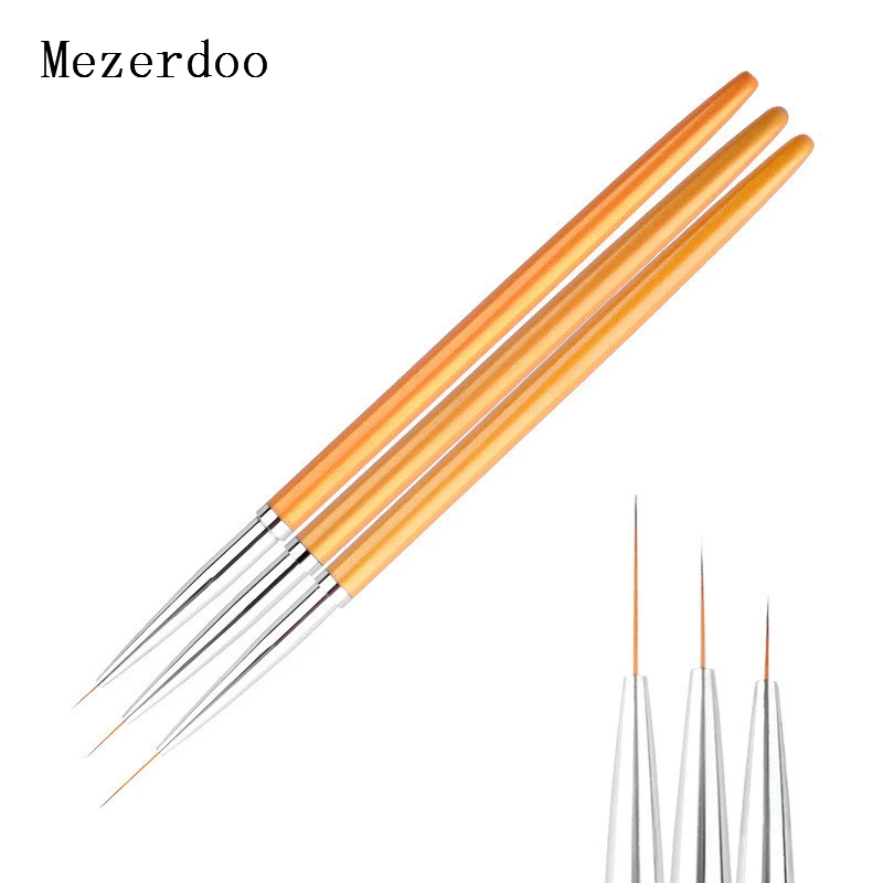 

3Pcs Nail Art Metal Liner Painting Brush Set Gel Polish Tips Flower Grid Stripe Wide Lines 3D DIY French Image Drawing Pen Kits