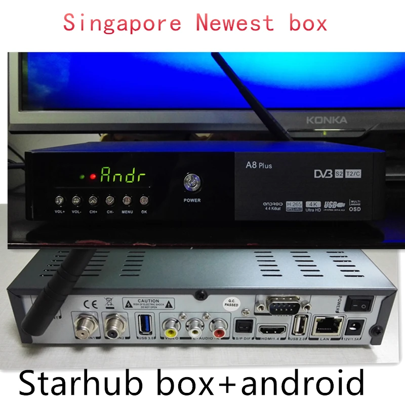 Newest android dvb-c starhub box singapore hd 2016 A8 Plus free watch all singpaore starhub channels HD channels with KODI