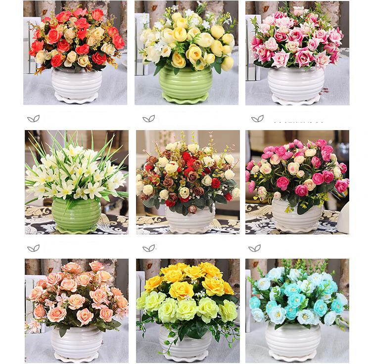 Современная керамическая ваза+ набор искусственных цветов, статуэтка, украшение для дома, ремесла Livingroon, настольная Роза, искусственный цветочный горшок, ваза, орнамент
