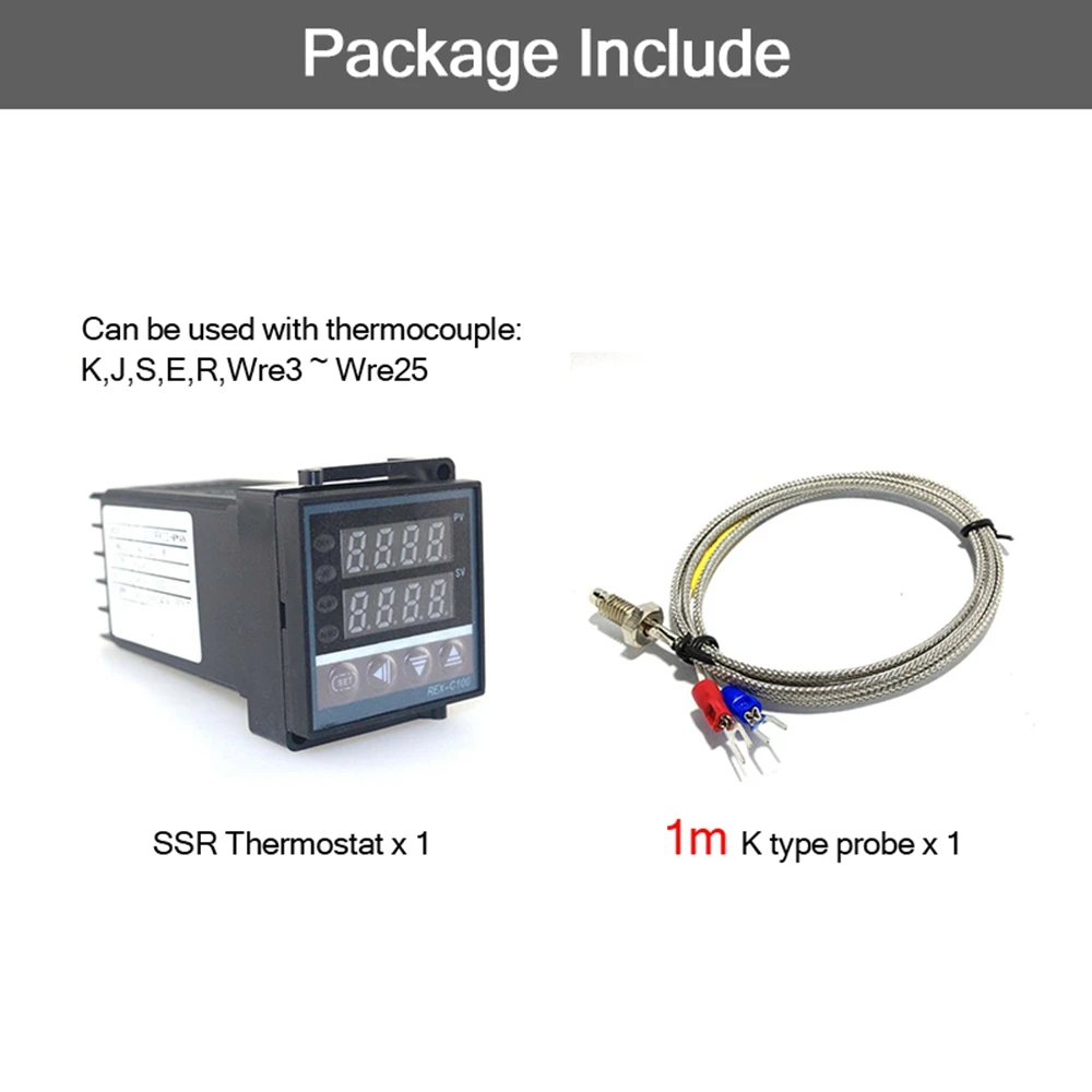 Двойной PID Температура контроллер комплект SSR Выход REX-C100 цифровой термостат 220 В переменного тока с SSR-40DA теплоотвод качество K зонд - Цвет: SET 3