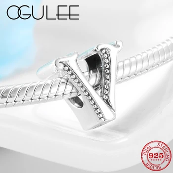 

100% 925 Sterling Silver Alphabet V Charms Letter Beads Fit Original Pandora Charms Bracelets Bangles Women Fine Jewelry Making