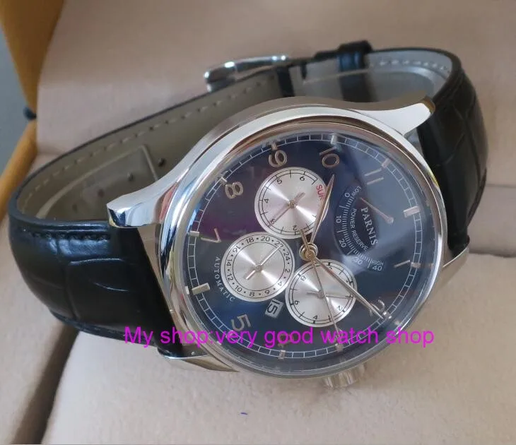 42MM PARNIS 26 jewels Japanese 9100 automatic Self-Wind Mechanical watches blue dial Sapphire Crystal men’s watch 45sy