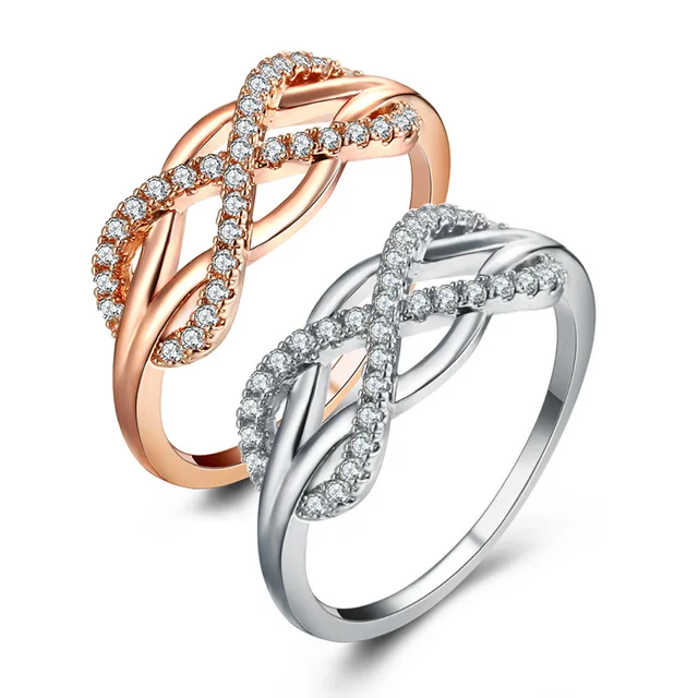 LNRRABC di Cristallo Infinity Dell'acciaio Inossidabile della Rosa D'oro Anelli LNRRABC di Cristallo Infinity Dell'acciaio Inossidabile della Rosa D'oro Anelli