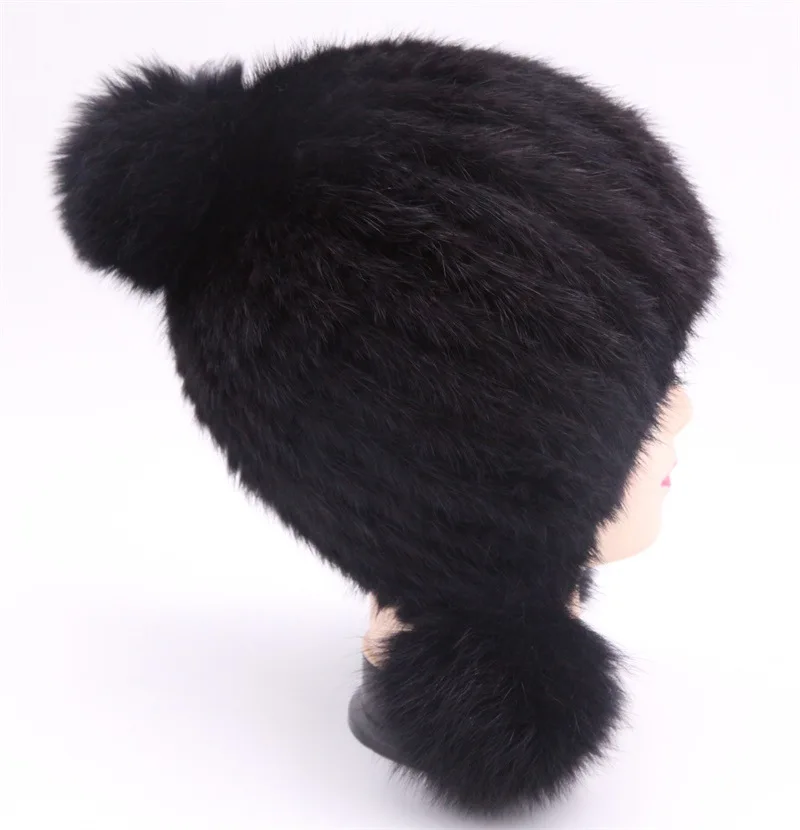 Натуральный мех норки Pom Hat зима вязаный комплект шапки для девочек и мальчиков Вязаная Шапка-бини большой реального норки меховая шапка