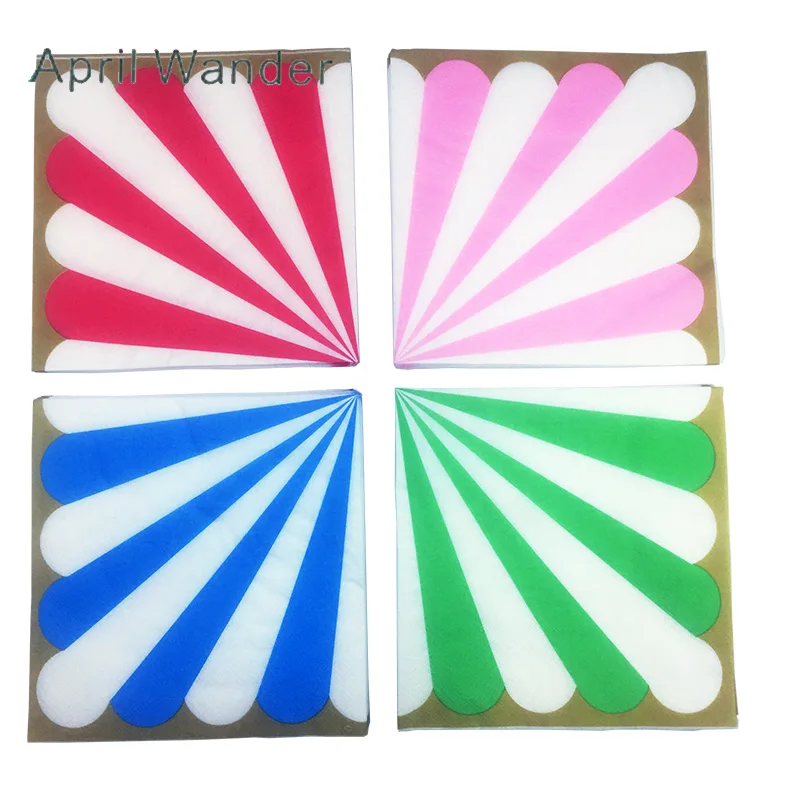 

20pcs/lot Cute Gold edge napkins Red/Pink/Blue/Green Stripe birthday napkin towel for happy birthday party Supplies&decorations