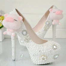 Rosa Schwein Stil Weiße Perle Hochzeit Schuhe Leistung Zeigen pumpen Brautkleid Schuhe High Heel Prom Party Schuhe Plus größe