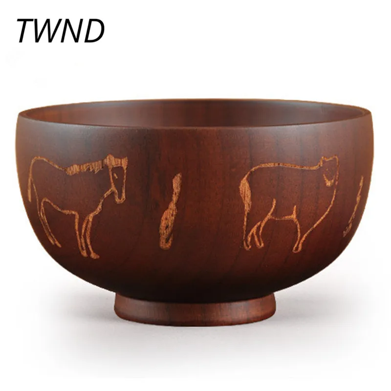 

Japan style soup wood bowls wood handmade healthy food containers dinner vintage salad rice noodles bowl tableware