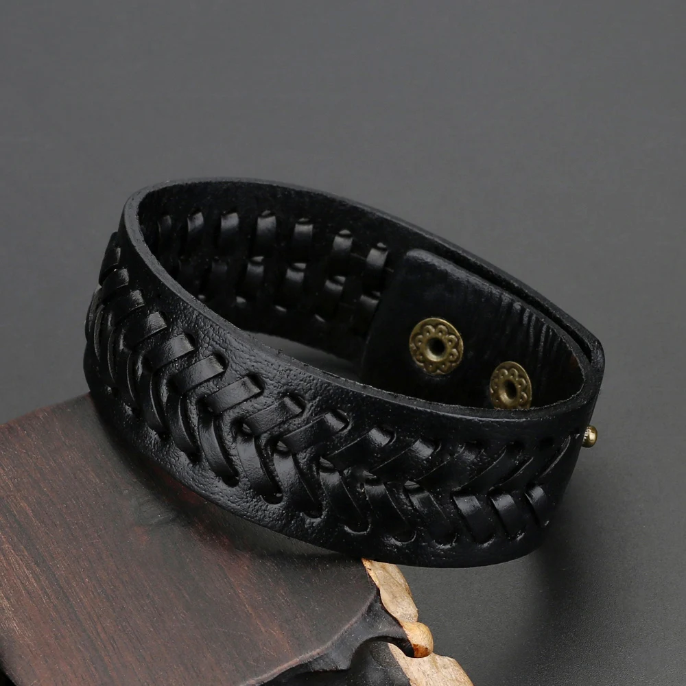 Trend Jewelry Vintage Handwork Weave 8 Words Wide Leather Bracelet Simple Cuff Bracelets Bangles For Women Pulseras Mujer bracelet jewelry