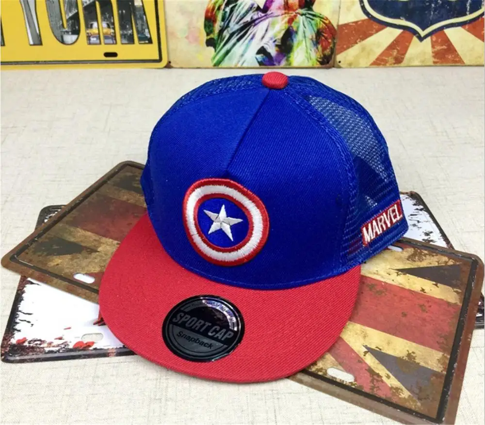 Marvel super hero Капитан Америка Логотип плоская шляпа бейсбольная Кепка От Солнца Регулируемый Детский сетчатый головной убор Хип-хоп кепка