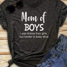 Летняя женская футболка мода MOM of Boys футболки принт футболка с круглым вырезом короткий рукав Футболка женские топы