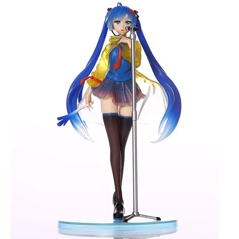 

Anime Volcaloid Hatsune Miku Figure Toys Doll 23cm Singing Rain Miku PVC Action Figure Collection Model Toy With Retail Box