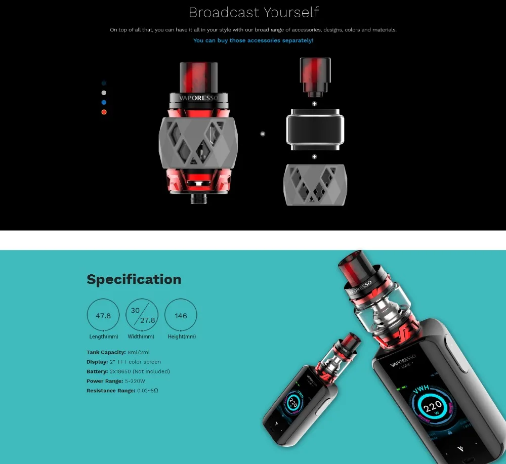 New Arrival Original 220W Vaporesso LUXE Vape kit with SKRR Tank 8ml2ml Atomizer QF Meshed Coil E-Cigarettes Kit VS Revenger (9)