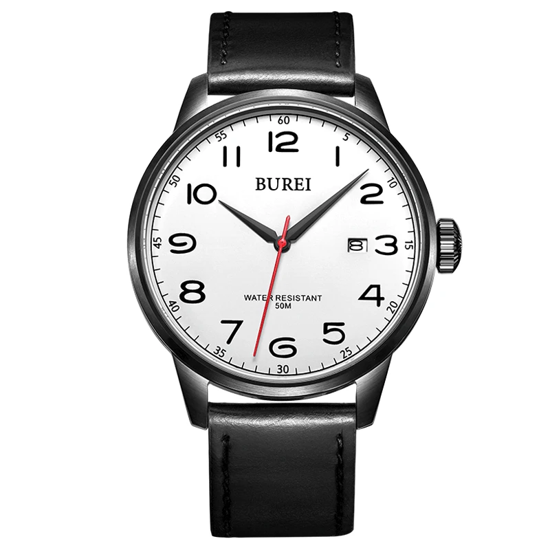 

BUREI Brand Men's Sapphire Crystal Genuine Leather Strap Quartz Watch Waterproof Male Wristwatches With Premiums Package 13017M