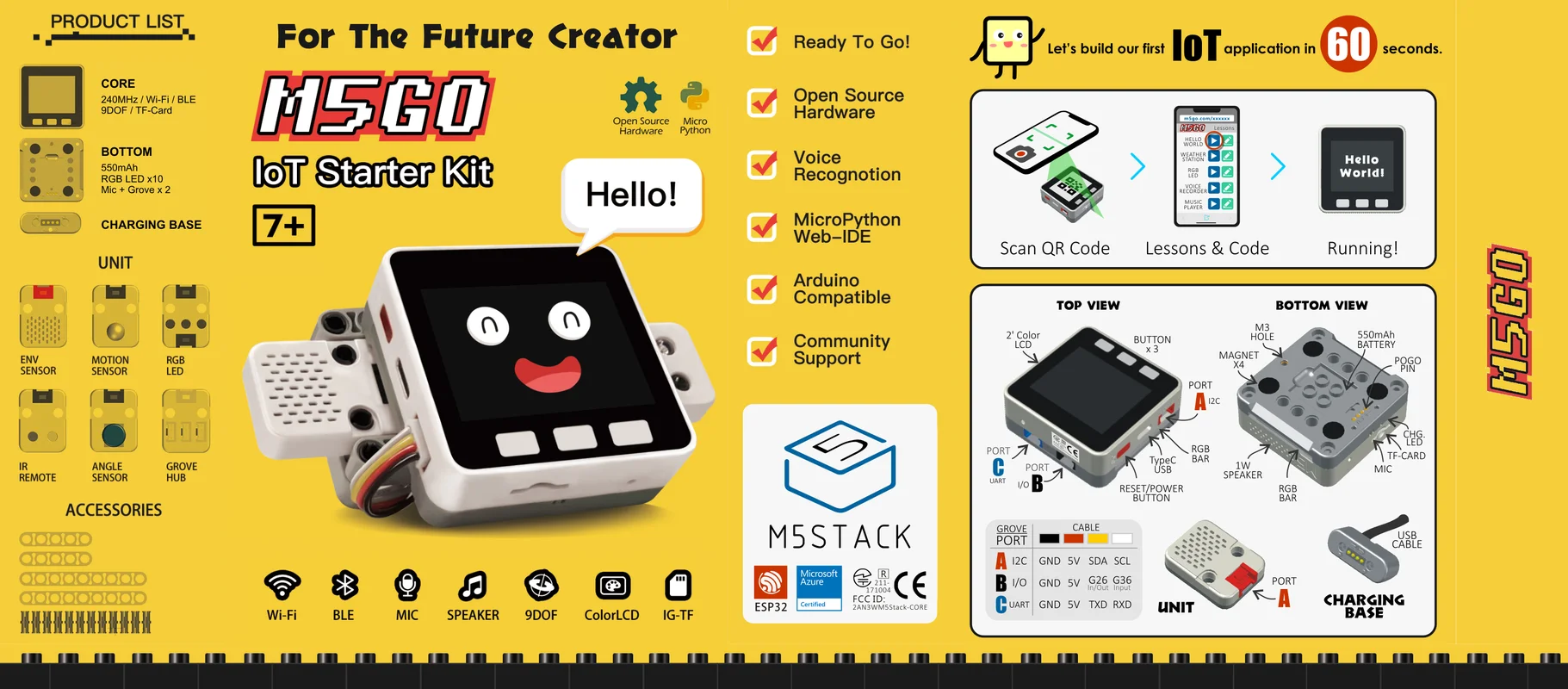 1 комплект M5Stack M5GO IoT стартовый комплект ESP32 для разработки программирования Arduino micropyton IR MIC 550mAh батарея# Hbm0095