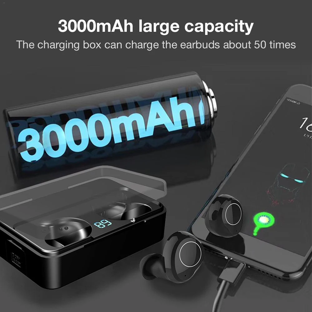 B-X01 Bluetooth наушники 5,0 глубокий бас наушники беспроводные наушники IPX5 Водонепроницаемая гарнитура спортивные наушники с 3000 мАч для телефона