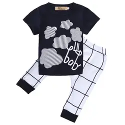 Для новорожденных; для маленьких мальчиков девушка хлопок короткий рукав Футболка Топы + штаны комплект одежды из 2 предметов