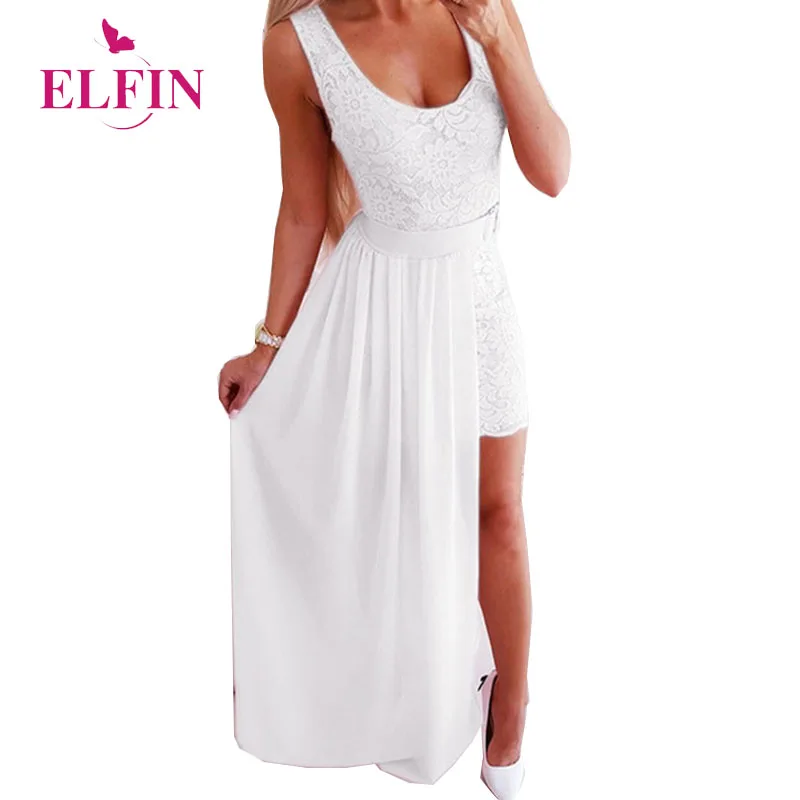 

Dress Women Lace Patchwork Sleeveless White Party Dresses Elegant Dress Summer SJ3351R