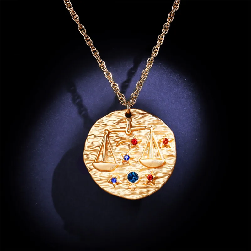 Персонализированное ожерелье с гравировкой по месяцу рождения, Зодиак, золотой цвет, медальон, Знак зодиака, кулон, ожерелье s для женщин, подарок дружбы