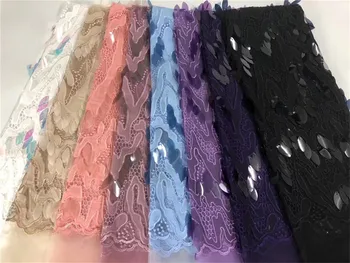 

2018 high quality French Nigerian sequins net lace,African tulle mesh sequence lace fabric for party dress 5yards/lot