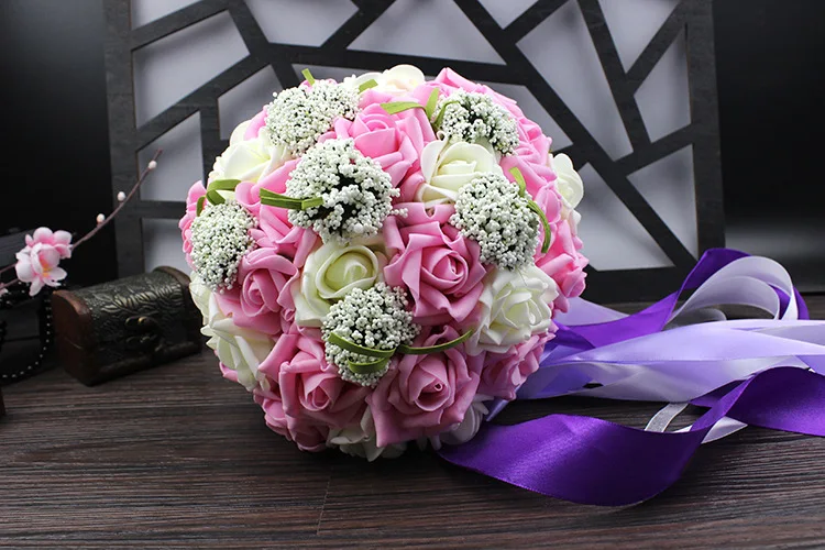Ilovewedding Свадебные Букеты свадебные ленты ручной работы 30 шт. pe Свадебные цветы розы свадебные букеты Фиолетовый - Цвет: Dark Pink