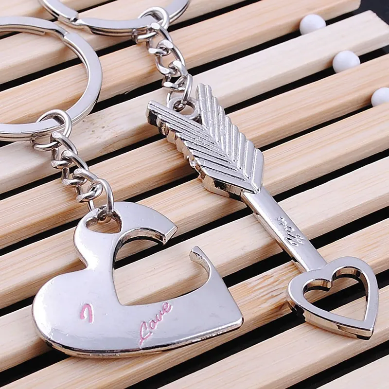 

1pair New Lovers Heart Shape Keychain Cupid Arrow Couple Metal Keychain/Ring Love Gift @ M8694