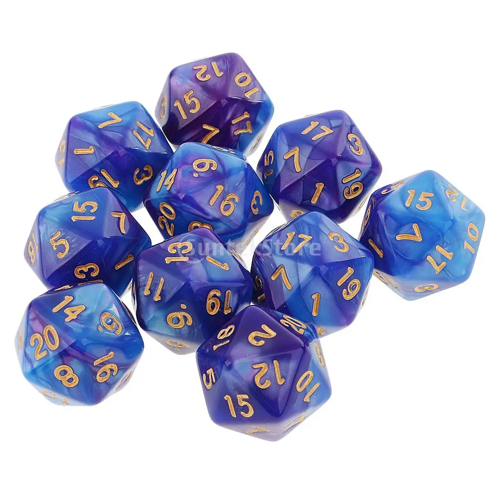 MagiDeal 10 шт. 20 сторонних игральных костей D20 многогранные игральные кости для подземелий и драконов настольные игры акриловые DND RPG MTG игральные кости