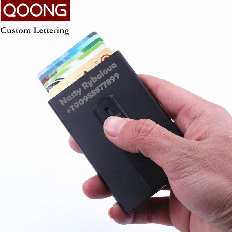 Qoong 2018 Новая автоматическая всплывающие ID держатель кредитной карты нажим руки Для мужчин Для женщин Бизнес визитница travel card кошелек