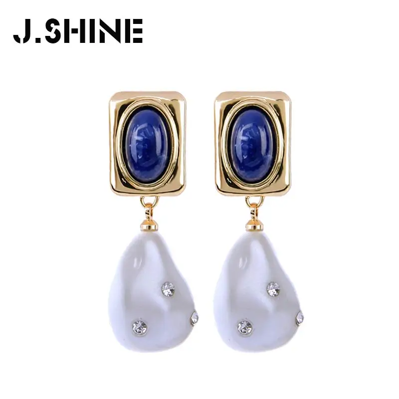 

JShine 2019 Earings Fashion Jewelry Long Drop Earrings For Women Big Irregular Acrylic Pearl Crystal Geometric Dangle Earring