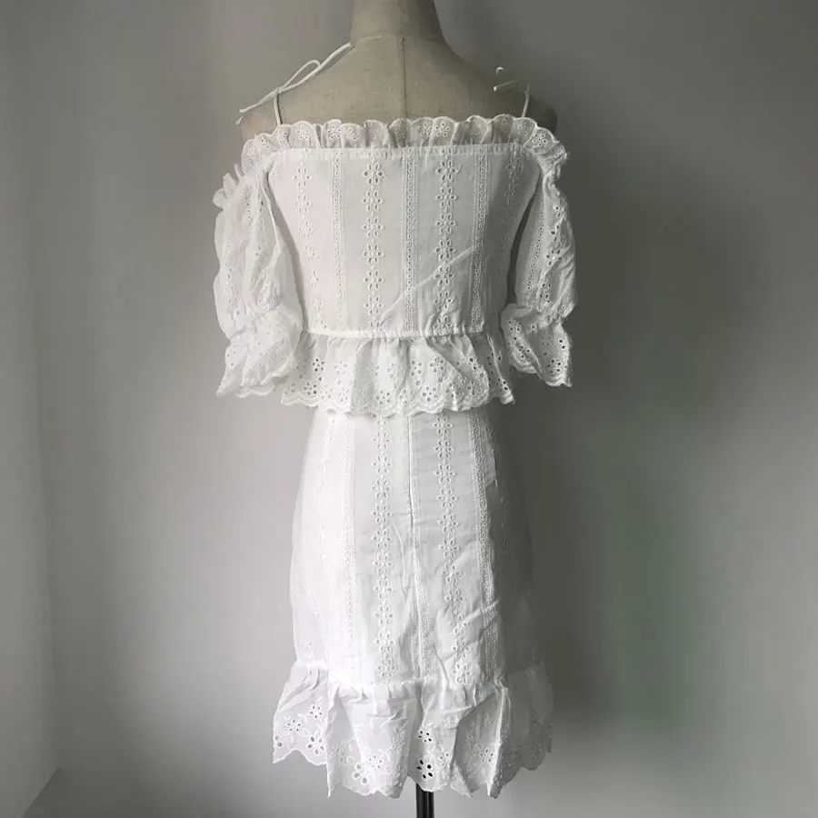 Luxury Brand 2018 Summer Women 2 Pieces Sets Strapless Solid White Top and Mini-skirt Off The Shoulder Hollow Out Sexy Women Set Women's Sets