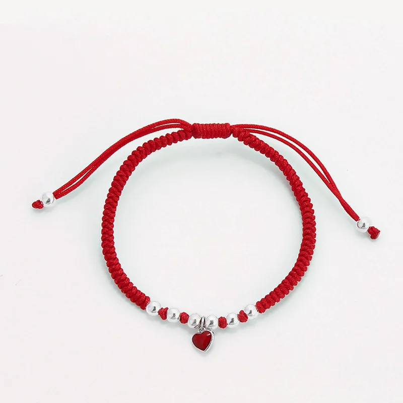 

La MaxZa 925 Sterling Silver Lucky Heart Charm Bracelets Red Line Thread Woven String Rope Bracelets For Women Adjustable Trendy