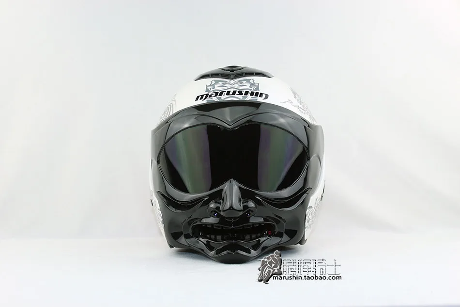 Настоящий белый и черный газовый шлем Marushin мотоциклетный шлем самурайский шлем половина лица двойные линзы marushinC609