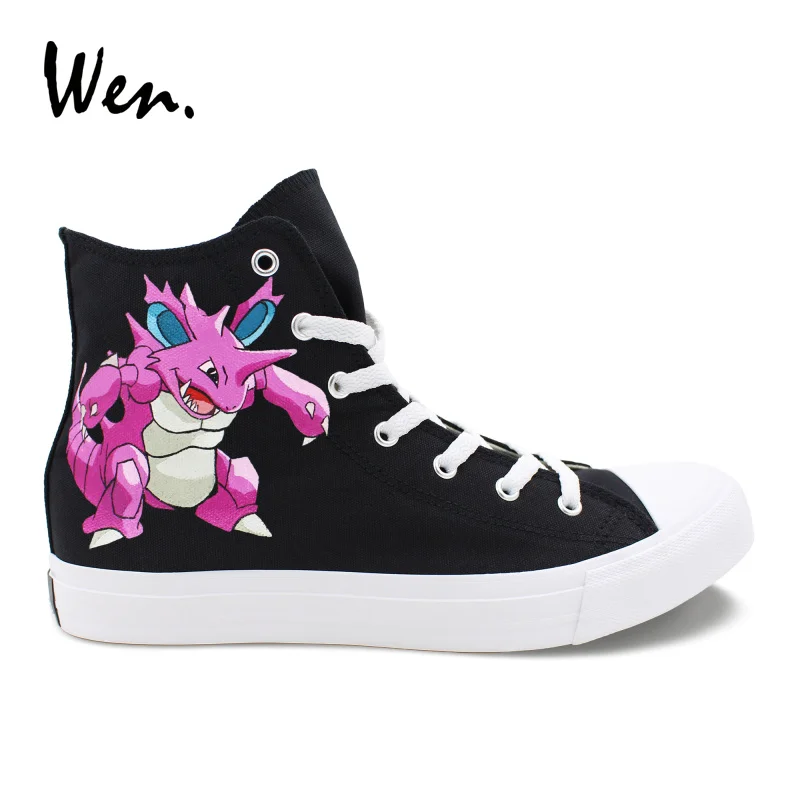 Wen Handgeschilderde Schoenen Custom Design Anime Cartoon Pokemon Pocket Monster Nidoking Hoge Top Canvas Sneakers Mannen vrouwen Geschenken Wen Handgeschilderde Schoenen Custom Design Anime Cartoon Pokemon Pocket Monster Nidoking Hoge Top Canvas Sneakers Mannen vrouwen Geschenken