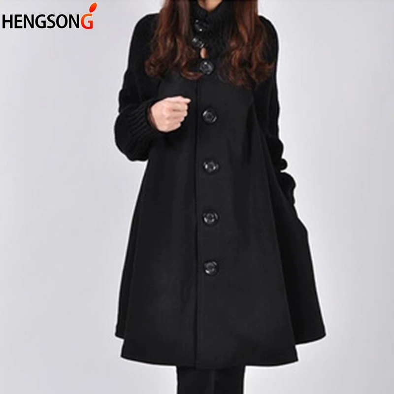 Spring Autumn winter cloak knit Warm Woolen Coat Female single-breasted windbreaker long-sleeved high trench Coat streetwear