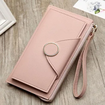 

2020 New Women PU Long Wallet Fashion Zipper Female Handbag Casual Round Buckle Double Layer Wallet Purse Card Holders