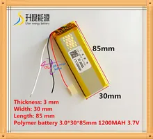 3 line 303085 3.7V 1200mah lithium polymer battery 1200mah interphone 033085 GPS MP3 MP4 MP5 Rechargeable batteries