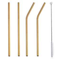 Eco-Friendly Reusable Stainless Steel Drinking Straw Set with Cleaner and Carrying Case (Gold A)