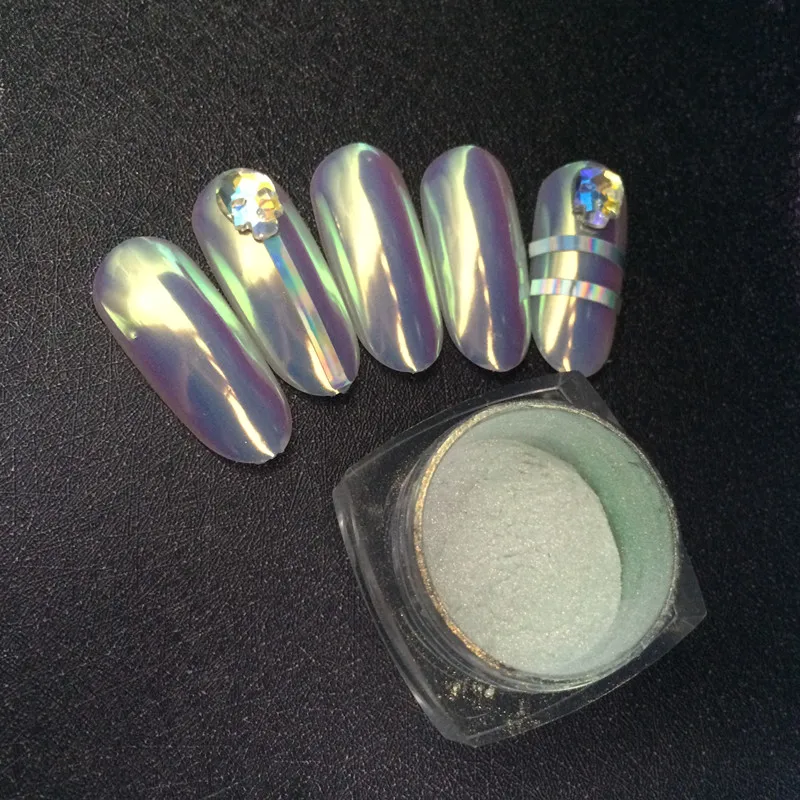 

2pcs Skull Rhinestone + 1 Laser Sticker + 0.5g Aurora Neon Pigment Powder Super Mirror Unicorn Chrome Nail Rainbow Dust Nail Art