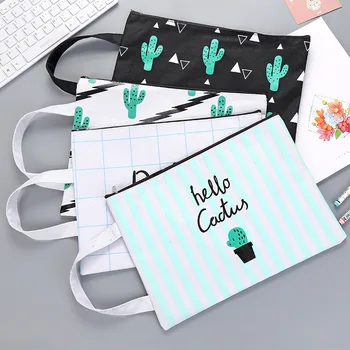 

Cute Cactus A4 file holder Portable zipper Oxford waterproof Document bag Korean staionery office school supplies
