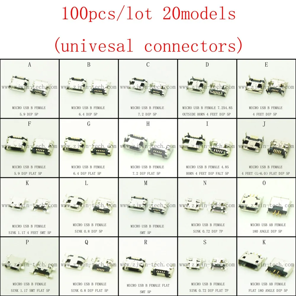 Акция! Разъем micro USB 100 2 0 шт./лот 20 моделей разъем для мобильных планшетов