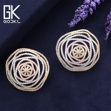 Godki роскошный геометрический кубический цирконий нигерийские большие серьги гвоздики для женщин Свадебный Африканский Свадебный Серьги букле d'oreille femme