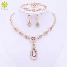 2Color Crystal Jewelry Sets For Women Fashion Wedding Water Drop Necklace Earrings Bracelet Ring Party Accessories