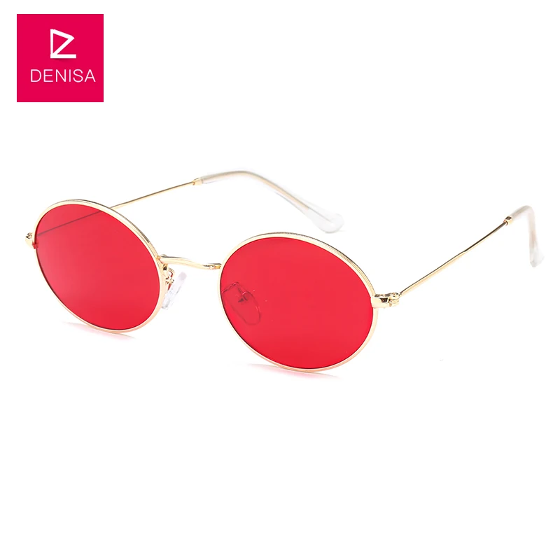 Бренд DENISA, винтажные маленькие овальные солнцезащитные очки для женщин и мужчин, черные очки, Ретро стиль, для вождения, солнцезащитные очки для мужчин, UV400 zonnebril dames G783 - Цвет линз: Gold Red