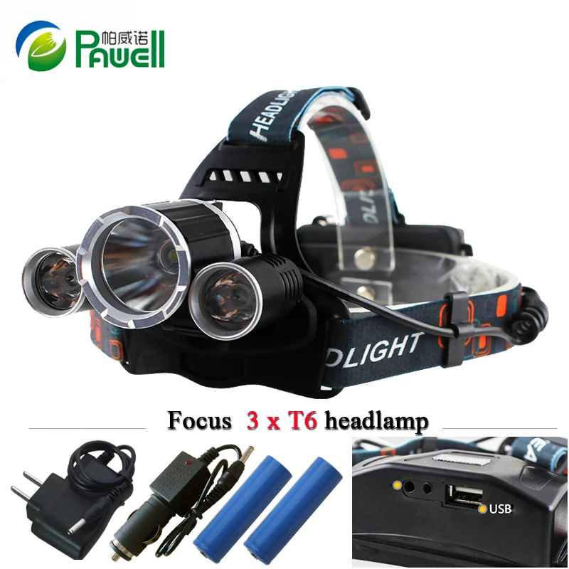 USB jack 3T6 led headlamp headlight CREE XML T6 10000 lumens waterproof head light 18650