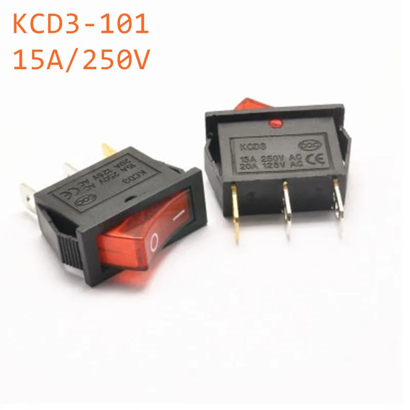 10 шт. 3-контактный SPST вкл/выкл кулисный переключатель AC 250 В/10A 125 В/15A KCD3 красный |