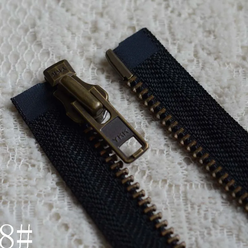 

10 Pcs/lot #8 Oversize Vintage YKK Metal Black Zipper Single Open End Bronze Fasteners for Jacket Sewing Accessories Wholesale