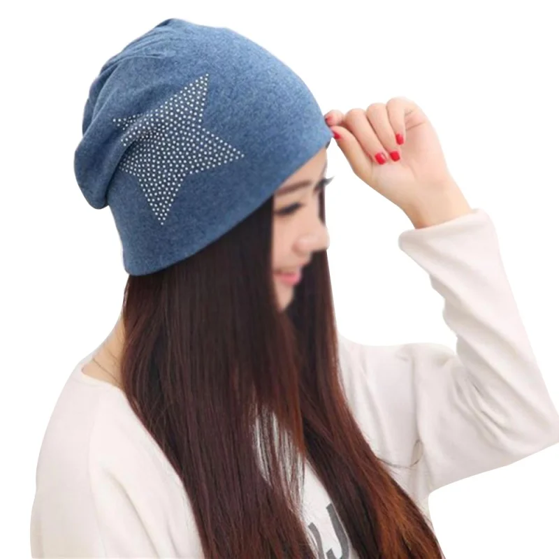 2019 женские Skullies Красивые милые шапки Новинка пятиконечная звезда новейший теплый хлопок девочка взрослый защищающая от ветра шапка