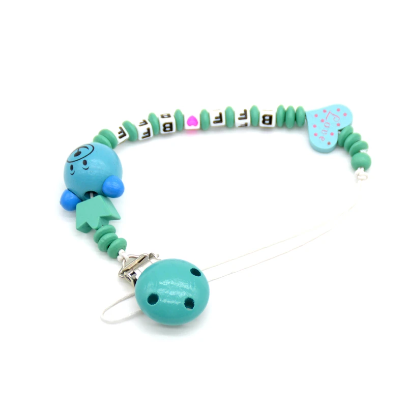 

Personalized Name Baby Green Pacifier Clip Chain Soother Dummy Holder Wooden beads Chupetero Clip For Infant Pacifier Feeder
