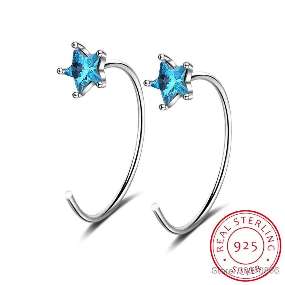 Милые синие серьги с хрустальными звездочками для Для женщин 925 пробы Серебряный Цирконий сережки oorbellen pendientes S-E767