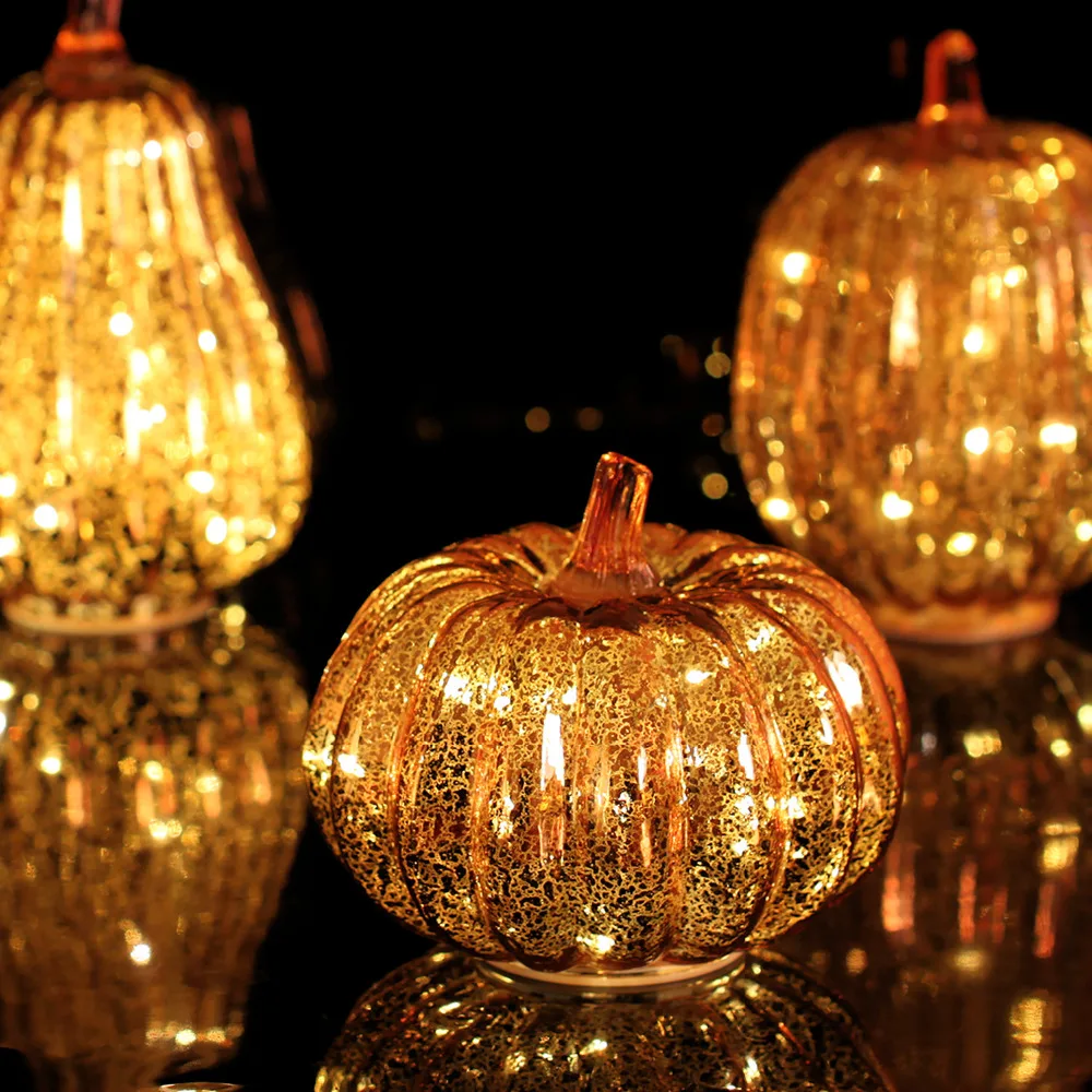 Glass Pumpkins LED Light with Timer for Autumn Decor ...