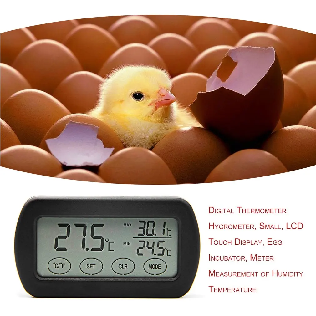 

Small LCD Touch Digtal Display Egg Incubator Thermometer Hygrometer Meter Measurement of Humidity Temperature Alert Machine